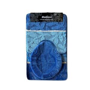 Madison 3 Piece Bathroom Rug Set, Bathroom Rug, Contour Rug & Lid Cover Blue
